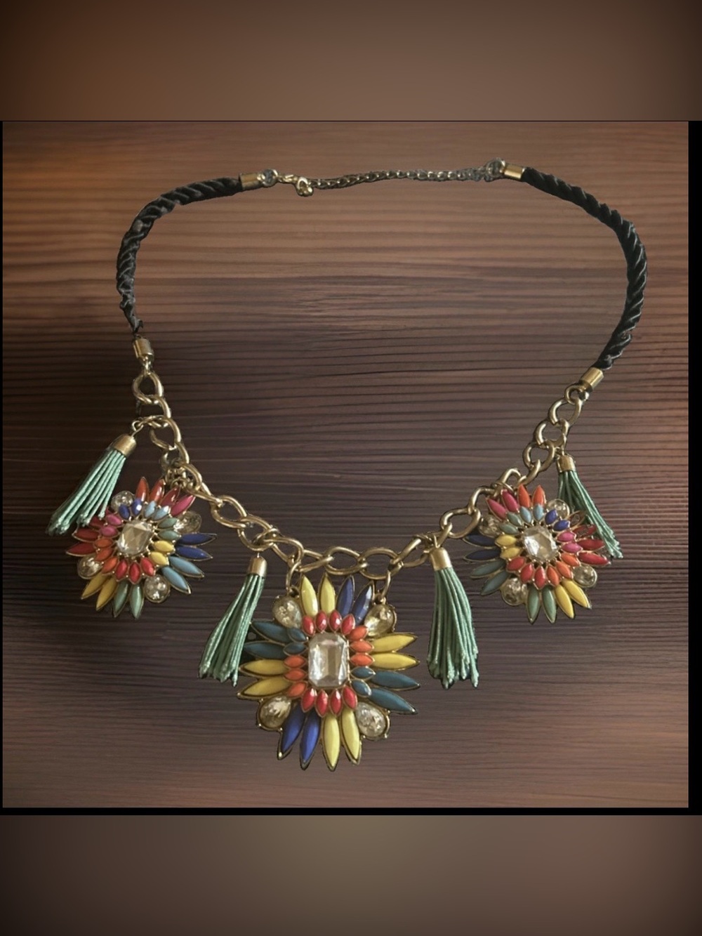 Designer Quality Multicolor Bib Necklace excellent Gold Tone